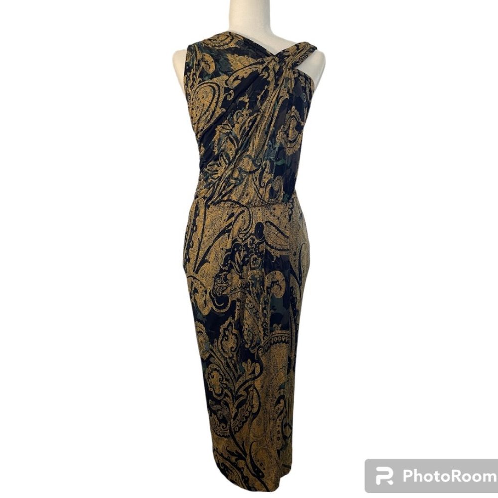 ETRO Paisley Print Draped MIdi Sheath Cocktail Dress IT 42